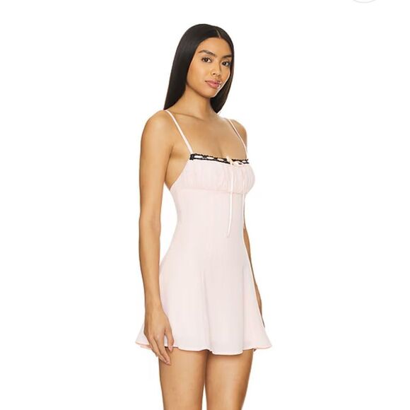 More To Come Mallory Mini Dress in Baby Pink chiffon ribbon tie slip Revolve - Picture 2 of 10
